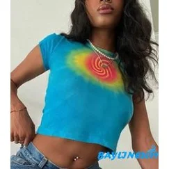 BAY-Женская повседневная футболка с коротким рукавом с индивидуальным принтом Whirlpool, облегающие топы с открытым пупком