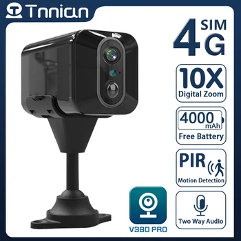 Tnnian 5MP 4G Мини-камера с SIM-картой, Встроенный аккумулятор, Обнаружение движения PIR, Система Видеонаблюдения в помещении, WIFI Камера V380 PRO