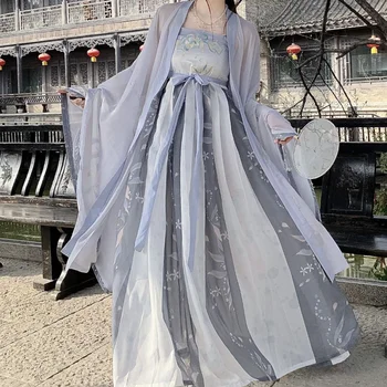Комплект одежды Hanfu в китайском стиле, Женское Традиционное Элегантное платье принцессы с цветочной вышивкой, милые танцевальные сценические костюмы Династии Тан