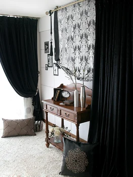 Совершенно новые роскошные итальянские бархатные плотные шторы для гостиной, черные шторы, экологически чистые флокированные ткани Cortinas