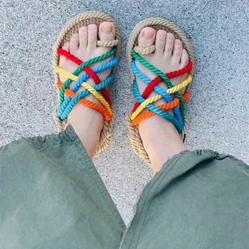 Увядшие французские модные девушки, Марокканские Ретро Летние модные праздничные сандалии на плоской подошве, Женские цветные сандалии ручной работы в этническом стиле