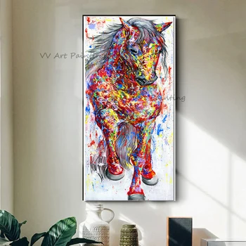 Цветная лошадиная графика Ручной работы, абстрактная картина маслом животных, холст, картина, работа Мастихином, работа для декора гостиной