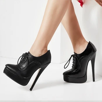 jialuowei/ Пикантные Фетишистские женские туфли-лодочки на высоком каблуке 18 см, женские туфли-лодочки на высоком Каблуке с острым носком, Женская обувь на шнуровке, Большие размеры