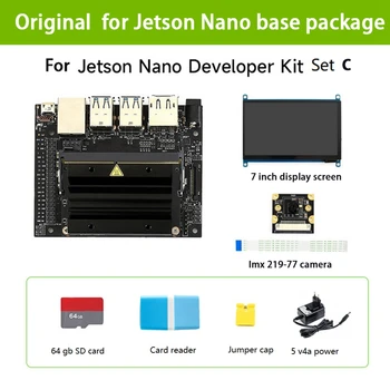 RISE-Для разработки искусственного интеллекта Jetson Nano B01 объемом 4 ГБ + 7-дюймовый дисплей + Камера + SD-карта 64G + Кард-ридер + Крышка-перемычка + Питание