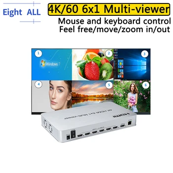 Мультипроверщик 4k 6 в 1 Видеопереключатель 6x1 6-Канальный Процессор Мультипроверки видео по HDMI Бесшовный Переключатель 6-Оконный дисплей Увеличение масштаба