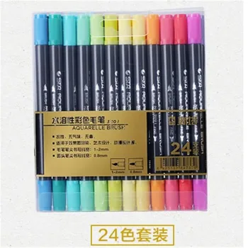 Двухголовочная кисть для раскрашивания, набор из 24 цветов, Гибкая кисть, маркер, Акварельная ручка, принадлежности для рисования жидкими чернилами