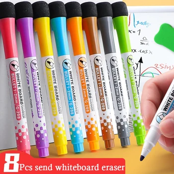 8 Цветов Магнитных маркеров сухого стирания с тонким наконечником, Магнитные стираемые ручки для белой доски для детей, учителей, офиса, класса для учащихся