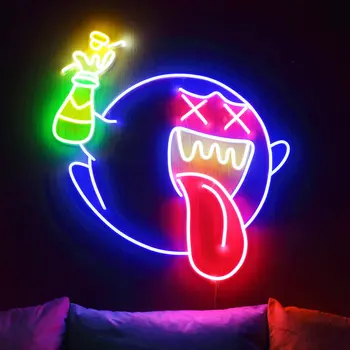 Неоновая вывеска Boo Beer в форме аниме-мультфильма, изготовленная на заказ для декора комнаты в стиле Каваи, бар 