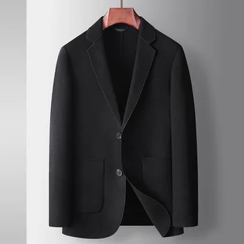 Мужское шерстяное пальто, костюм Осень /Зима 2022, Двусторонняя однотонная деловая куртка среднего возраста из 50% шерсти, Модный блейзер для мужчин