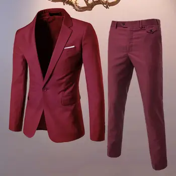 Комплект брюк с прямыми штанинами на одной пуговице, Стильный Мужской деловой костюм, пальто с лацканами на одной пуговице, облегающие брюки с карманами для A