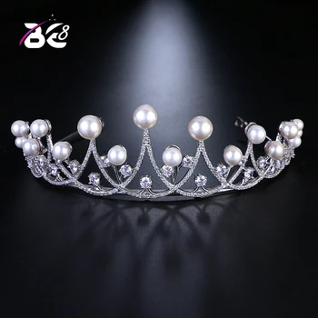 Be 8 Диадемы и Короны Роскошные CZ Pearl Princess Обручальные Свадебные Аксессуары для волос для новобрачных Coroa De Noiva H095