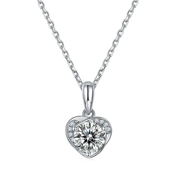 BOEYCJR 925 Серебряное Сердце 1ct F цвет Муассанит VVS Обручальное Элегантное Свадебное Ожерелье с Подвеской для Женщин Подарок на Годовщину