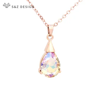 Дизайн S & Z, новое модное ожерелье с подвеской в виде капли воды с кристаллами для женщин, свадебные украшения из розового золота 585 пробы, подарок
