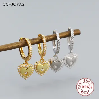 CCFJOYAS 8,5 мм серьги-кольца из стерлингового серебра 925 пробы с цирконом в форме сердца для женщин, европейские и американские легкие роскошные ювелирные украшения