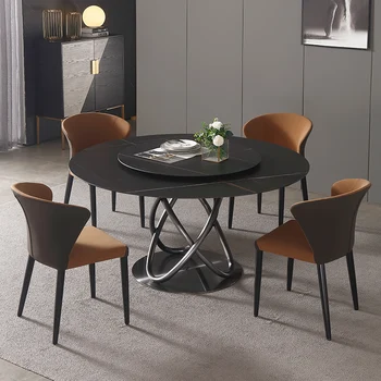 Скандинавский светлый Круглый стол из роскошной каменной плиты, Современная простая бытовая мебель с мраморной столешницей, Обеденный стол и стул, комбинированная мебель