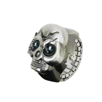 Бронзовый откидной чехол с черепом, кольцо для пальцев, эластичный ремешок для часов Унисекс-батарейка в комплекте, идеально подходит для любителей черепов