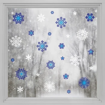 Наклейки Kizcozy с синими и белыми Снежинками, Водонепроницаемые Съемные наклейки на окна, Декоративные пленки для домашнего стекла, прилипающие к Статике