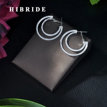 Дизайнерские ювелирные изделия Модного бренда HIBRIDE, Белый камень CZ, Цвет Белого золота, Большие серьги Post Hope Для женщин E-402