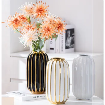 Простая скандинавская керамическая ваза современные гальванические украшения креативный свет роскошная цветочная композиция ручной работы для гостиной дома