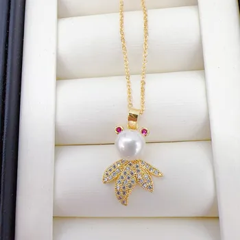 Новая креативная подвеска в виде золотой Рыбки, ожерелье из натурального пресноводного жемчуга, 14k Позолоченная цепочка на Ключицы для женщин, Ювелирный подарок