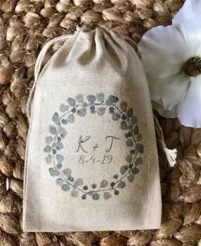 20 шт. персонализированных свадебных сумок с эвкалиптовым венком - Пользовательские муслиновые хлопчатобумажные сумки