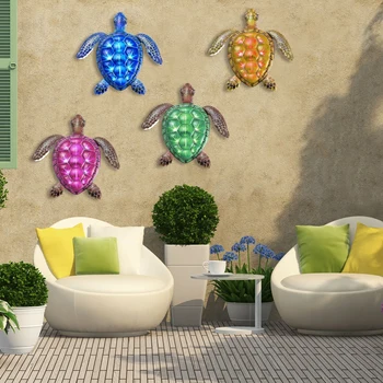 Металлическая черепаха серии Ocean для гостиной на открытом воздухе, красочная подвесная скульптура, Железный художественный декор стен, подарок для дома, сада, балкона