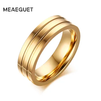 Meaeguet 6 мм Женские Мужские Кольца из нержавеющей стали Золотистого цвета, полированные обручальные кольца с двойным пазом, ювелирные изделия