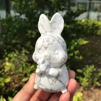Статуэтка кролика, Натуральный белый бирюзовый Кристалл, Резная Фигурка целебного животного, Поделки из камня Рейки, Украшение для дома, подарок к празднику