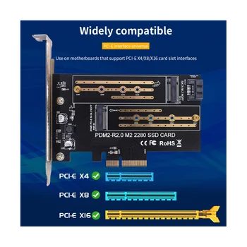 Плата адаптера PCIE Dual M.2 NVME для Pcie 4X M2 SSD Адаптер B/M Ключ Поддержки Жестких дисков PCI Express 3,0 2230-2280