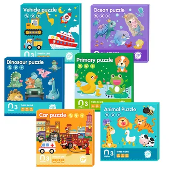 Магнитные пазлы 3в1 для детей, детские развивающие пазлы, магнит, обучающие игрушки Монтессори с мультяшным рисунком, подарки для детей