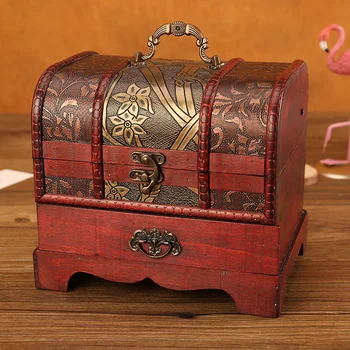Шкатулка для ювелирных изделий с деревянным замком, коробка для хранения косметики, туалетный столик, деревянная коробка в подарок