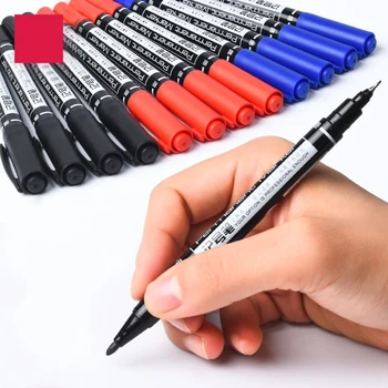 100шт Фломастеры с двойным наконечником 0,5/1,0 мм, Быстросохнущие Фломастеры для перманентного знака, Тканевый Металлический карандаш с графическим Рисунком, Черный, Красный, Синий
