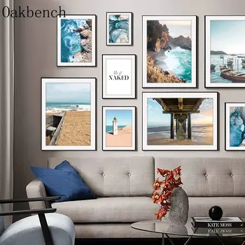 Картина на холсте с маяком, принты в стиле океана, Пляж, мост, настенные картины, картины в заливе, плакаты на скандинавскую тематику, украшение гостиной
