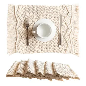 Набор салфеток макраме из 4-х хлопчатобумажных салфеток ручной работы в стиле Бохо, Современная Фермерская салфетка с бахромой для обеденного стола, Свадьба, Русти