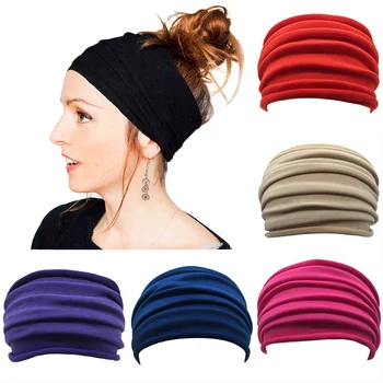 Разноцветная Женская нескользящая эластичная лента для волос для Йоги, Модная Широкая спортивная повязка на голову, Аксессуары для бега, Эластичная лента для волос