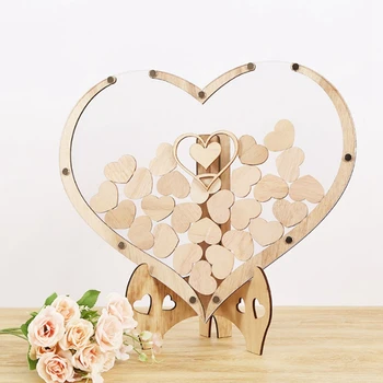 Деревянный свадебный стол для регистрации, украшение для фоторамки, День рождения, Свадебное сообщение в форме сердца, Тонкое украшение для рабочего стола, коричневый