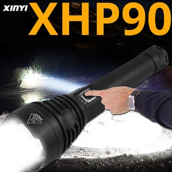 Самый мощный светодиодный фонарик XHP90, тактический водонепроницаемый фонарь, 3 режима, масштабируемые охотничьи кемпинговые лампы 18650 или 26650