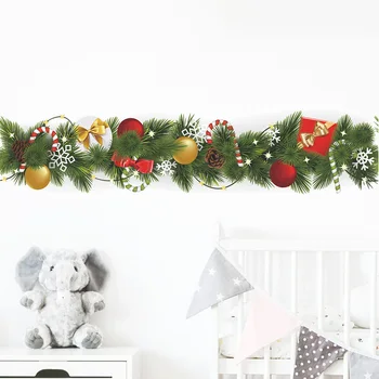 Рождественские наклейки на стену с линией талии в виде сосновой ветки, украшение для плинтуса в гостиной, Новогодние обои, домашний декор, наклейки на плинтус