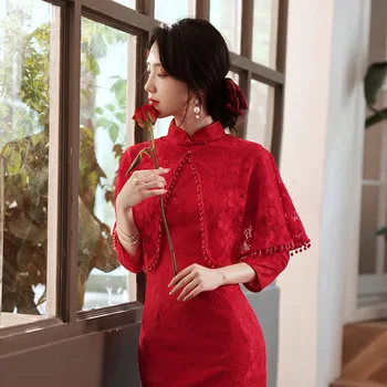 2022 Осенний Новый Винно-красный Ретро-улучшенный Плащ Cheongsam, Китайские Традиционные свадебные платья Qipao Young для женщин, вечеринка